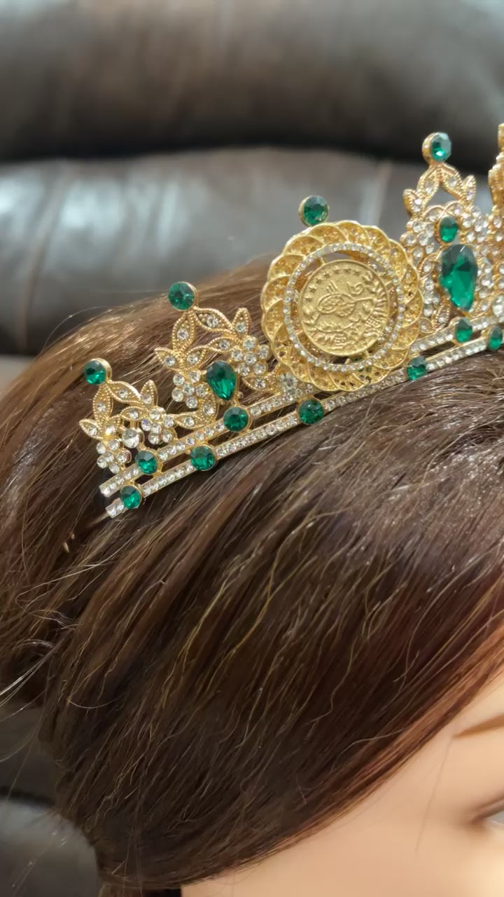 Hebron Gold and Green lira henna crown