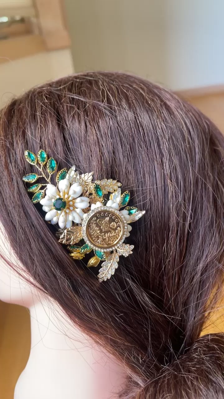 Ya'bad mini coin Green-Gold hair clip