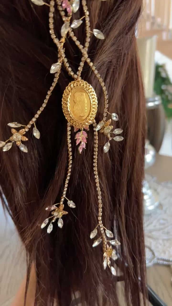 Bayt Dajan Gold and Pink comb headpiece