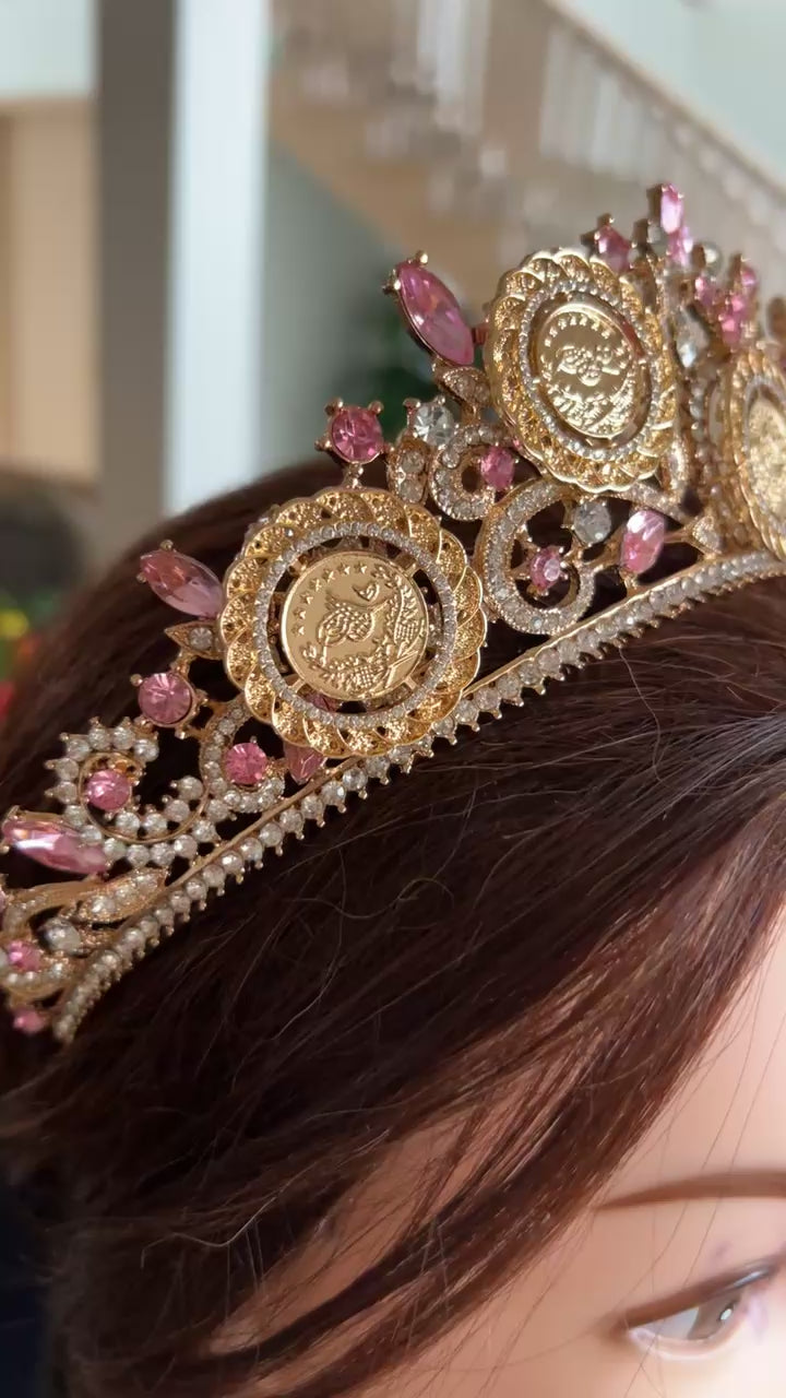 Nabi Ilyas soft pink five coins crown