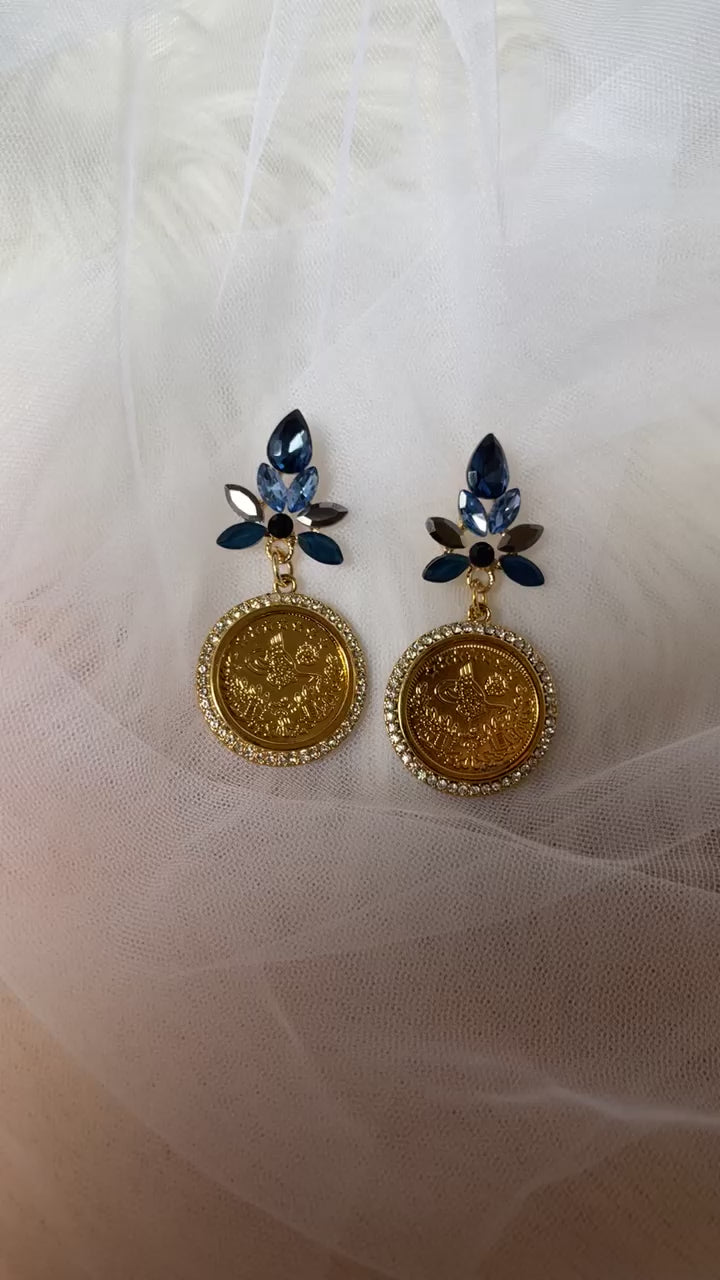 Al-Yamun Blue and gold lira earrings