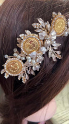 Surda II Gold-Pearls three coins headpiece comb