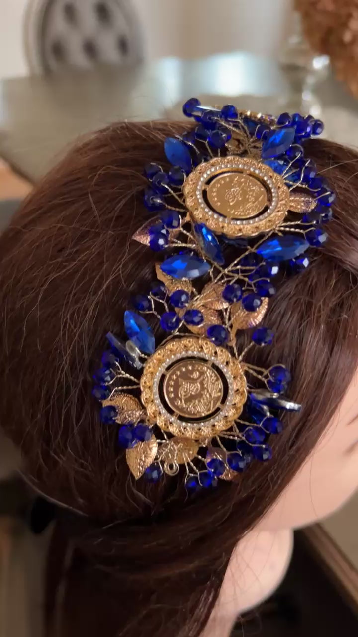 Majdal Shams blue and gold four coins headpiece