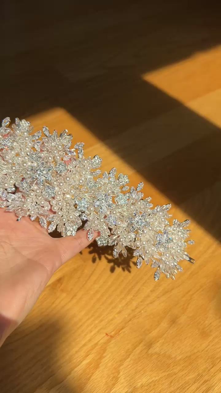 Julis luxury Bride crystal and pearls headpiece