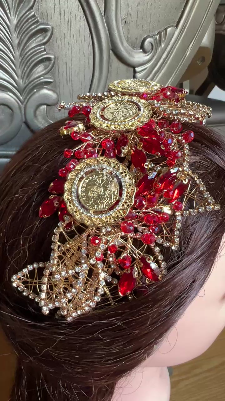 Yafa II four coin Red and Gold headpiece