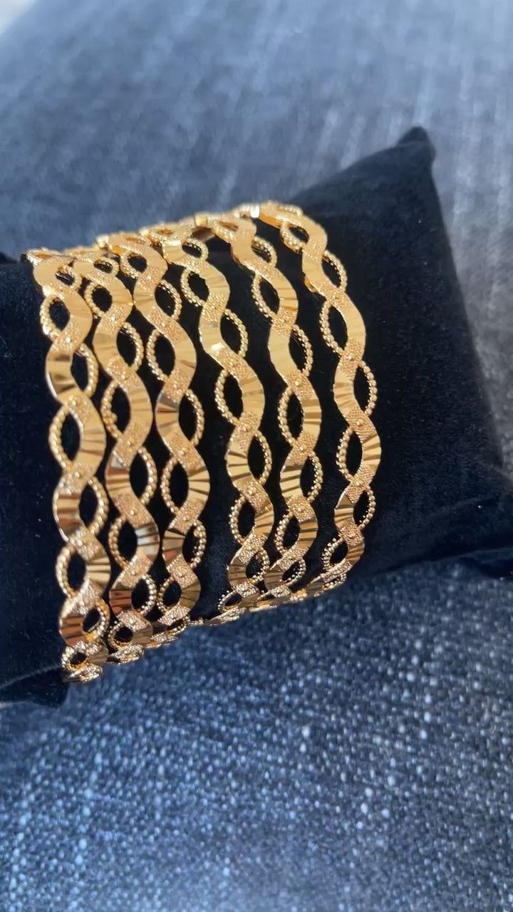 Nablus 21k pleated gold 6 bangles bracelet