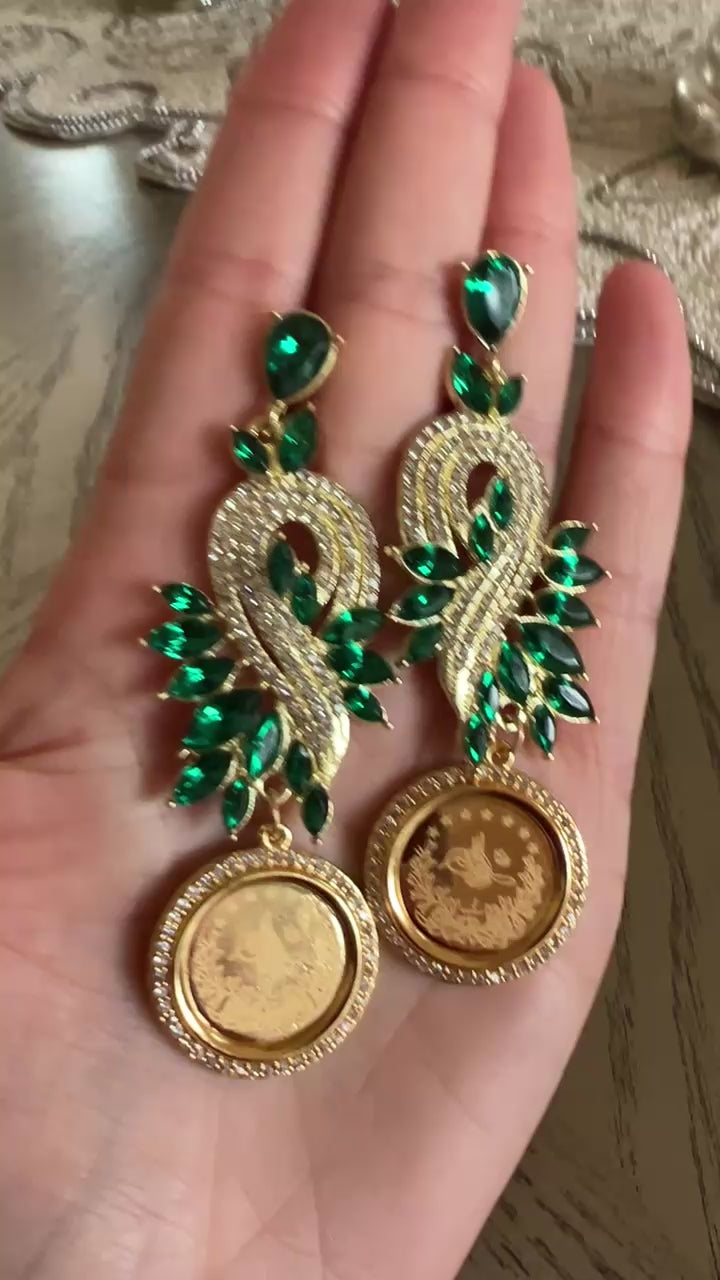 Al-Khadr Gold and Green coin earrings