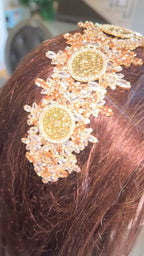 Masafer Yatta II honey / Gold luxury headpiece with matching earrings
