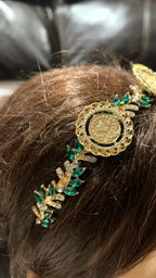 Hamama three coins green and gold headband
