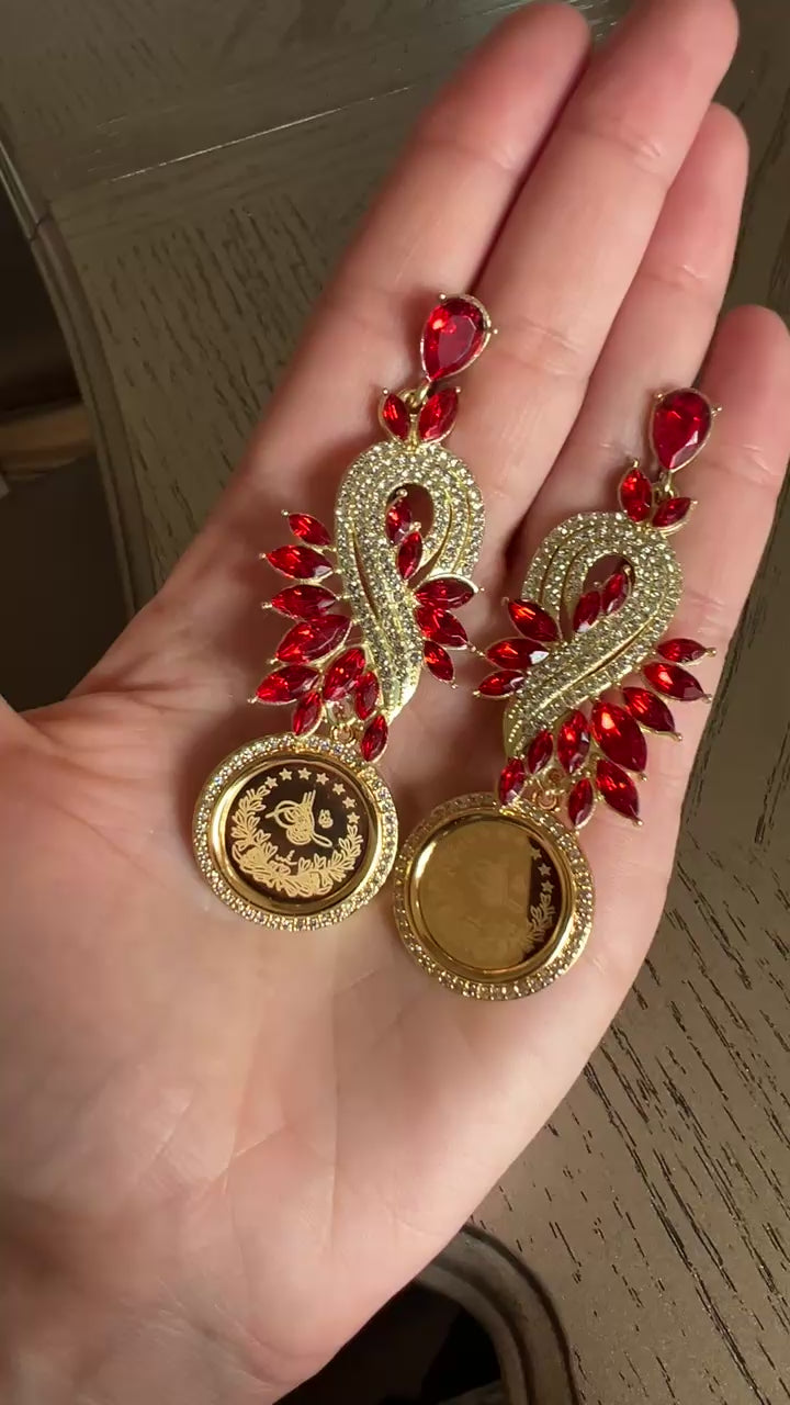 Al-Khadr Gold and Red coin earrings