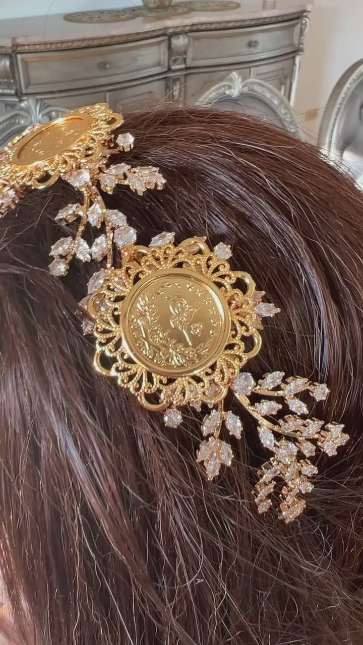 Marah Ma'ala three coins gold and crystal headband