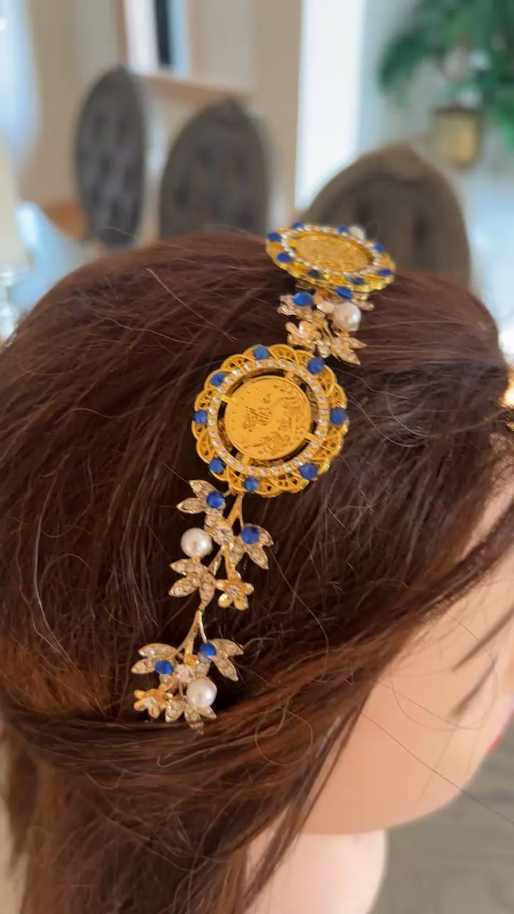 Betillo II three coins blue and Gold headband