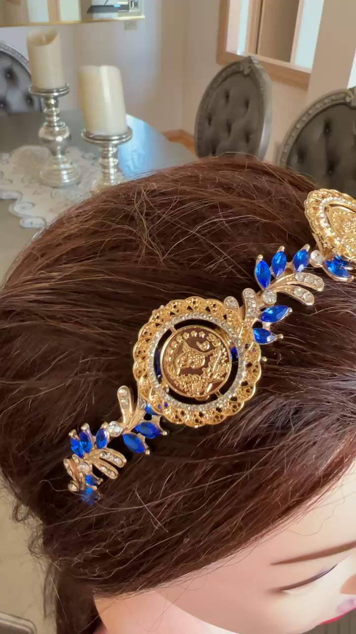 Hamama three coins blue and gold headband