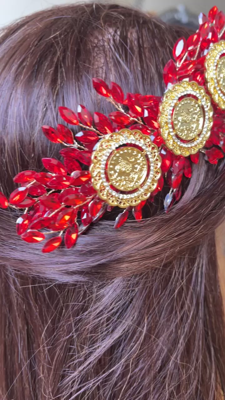 Al Fulija Red and coins hair comb