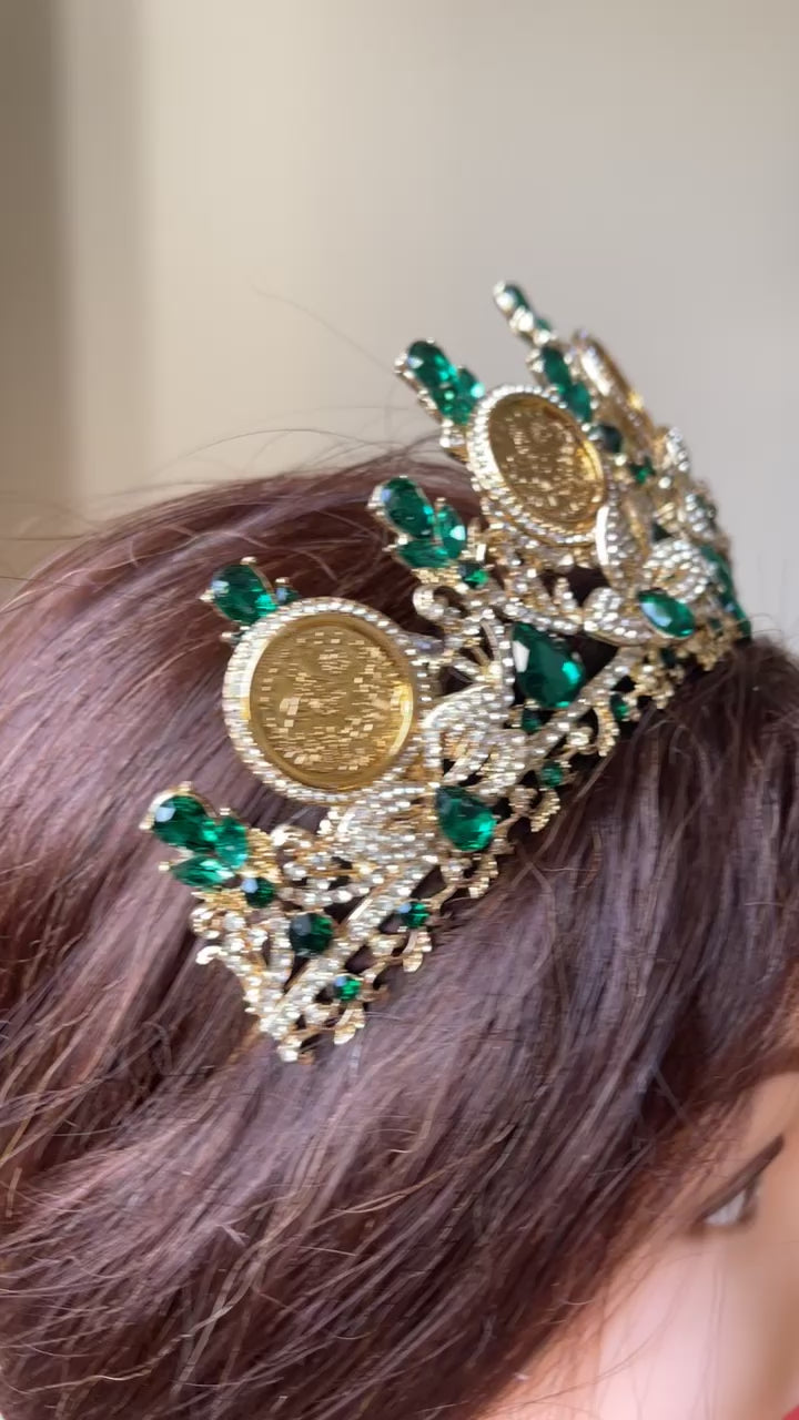 Beitunia Green and Gold liras tiara/crown