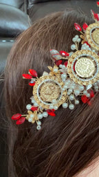 Kifl Harith red and pearls three coins hair comb