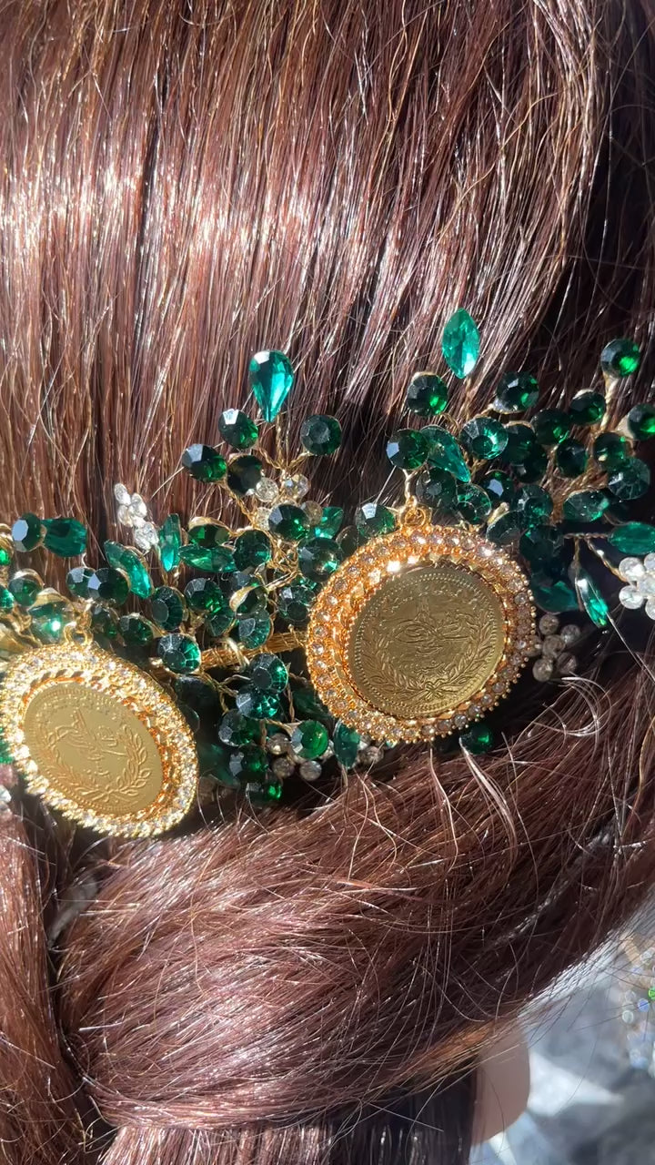 Salwad three coins green headpiece