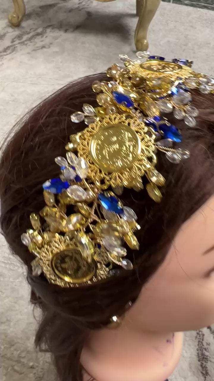 Ras Suneisil luxury Gold and blue headpiece