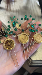 Ein Ghazal Three Green and Gold hairpin