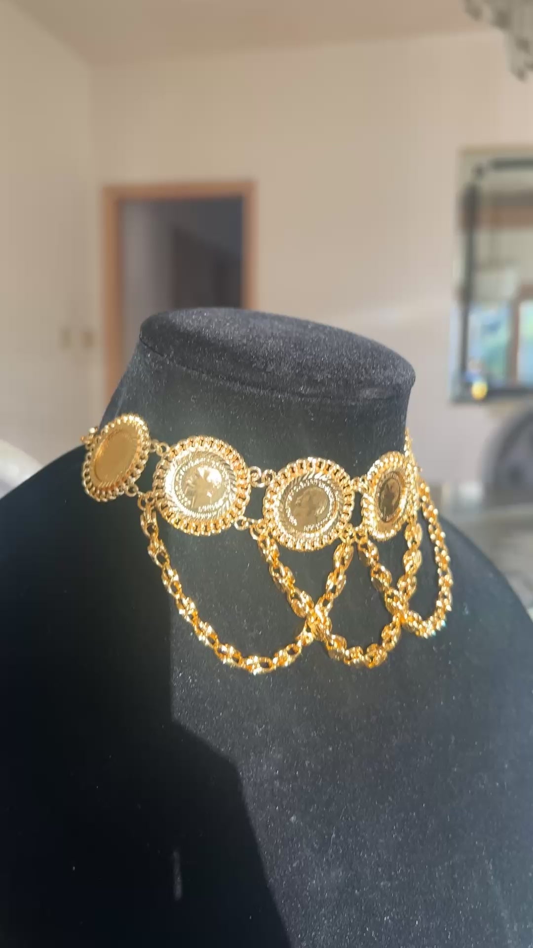 Gold Coin Statement Choker Necklace