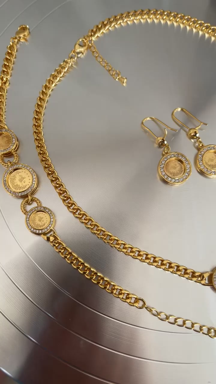 Tubas Gold lira coin jewelry set