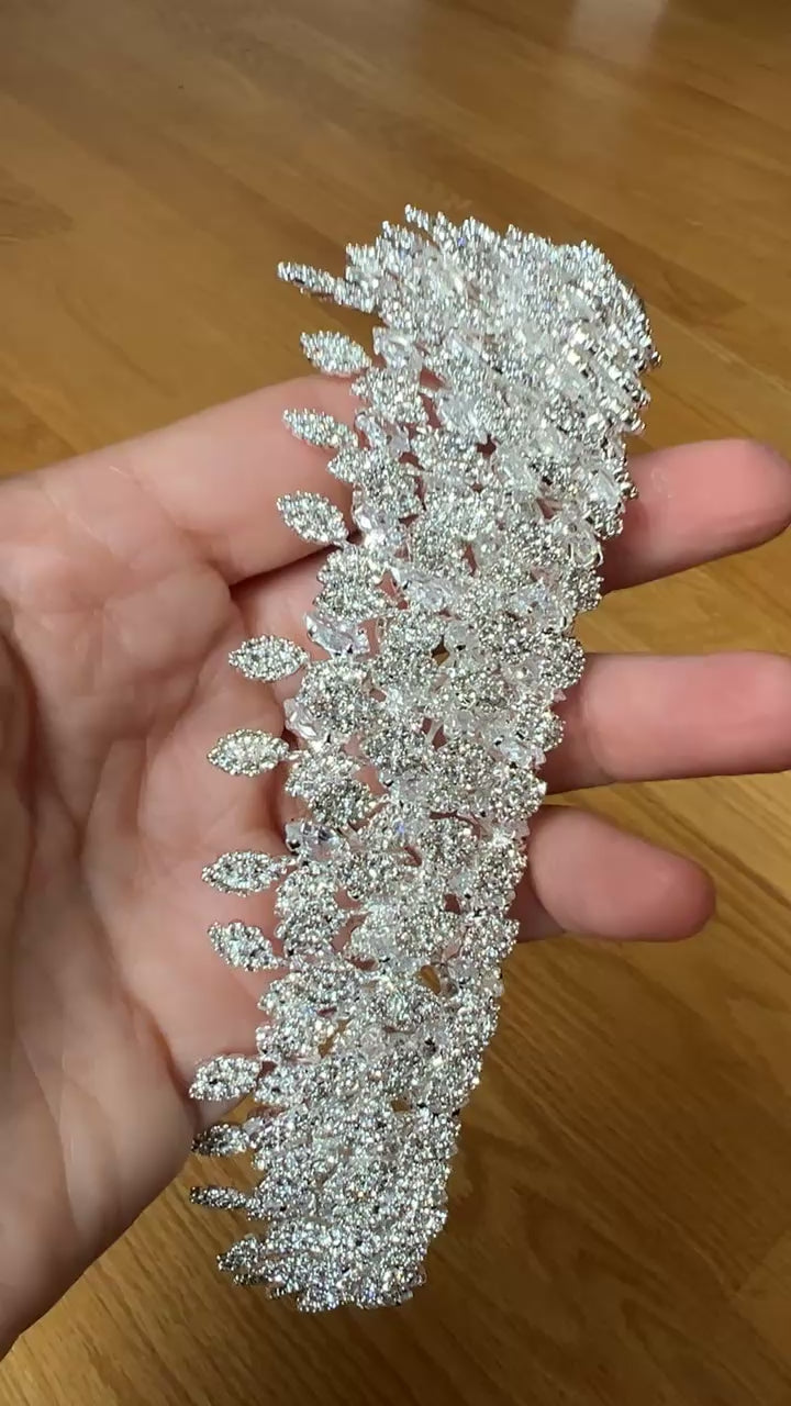 Yafa Zircon Stone Big Size Bridal Crown - Silver