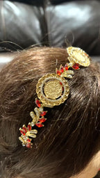 Hamama three coins red and gold headband