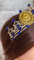 Qalqilya BlueGold tone henna crown