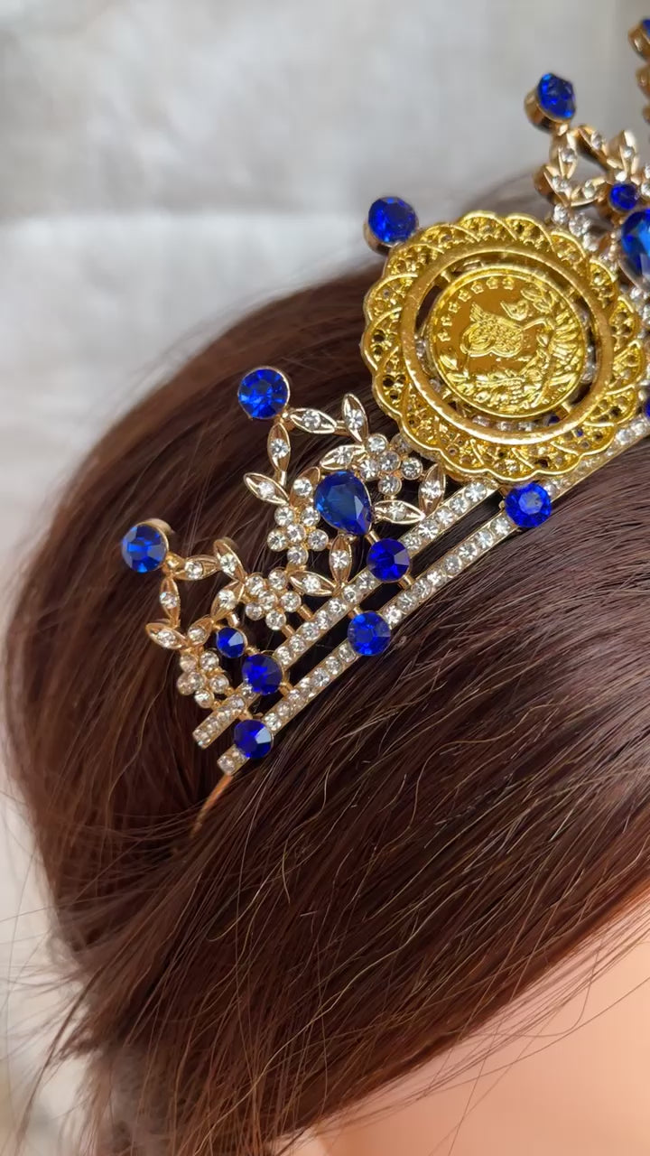 Qalqilya BlueGold tone henna crown