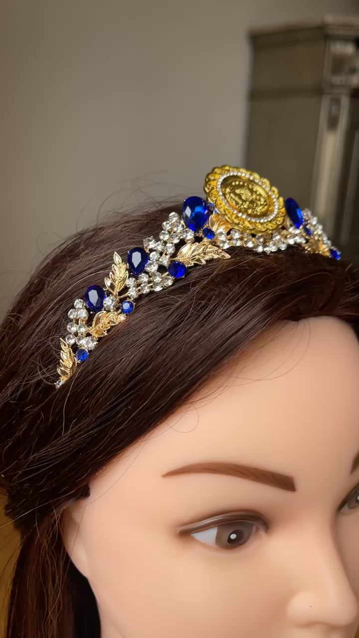 Dayr Tarif Gold and Blue tiara