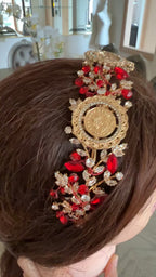 Baqa al-Gharbiya Red and Gold three coins headband