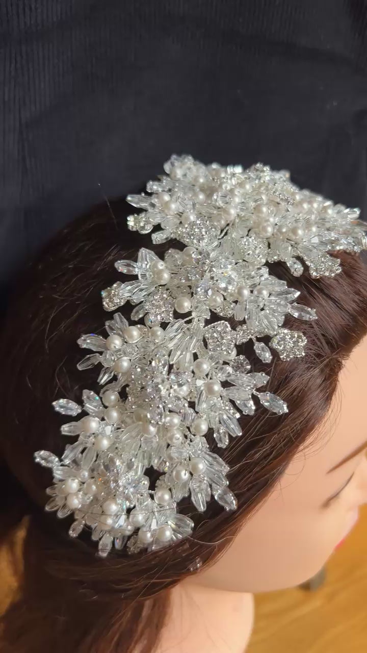 Julis luxury Bride crystal and pearls headpiece