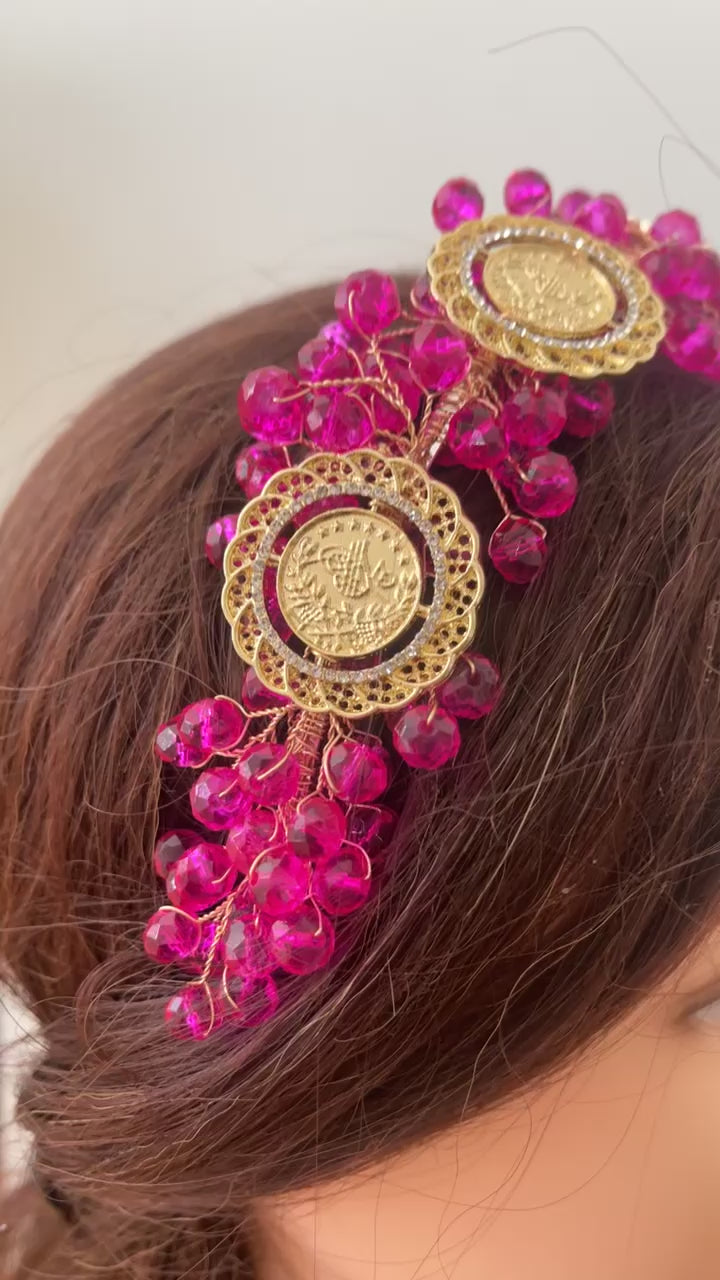 Ramallah fushia/pink five coins headband