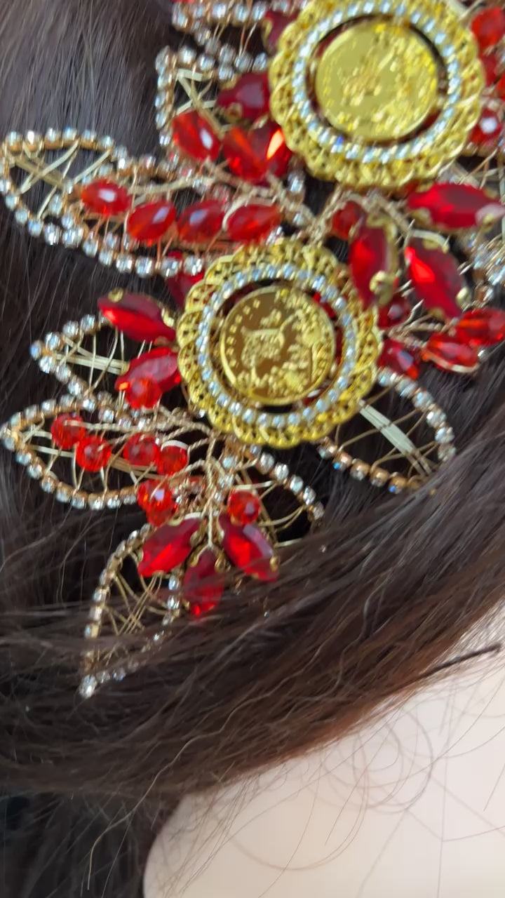Askar large Red and Gold five coins headpiece