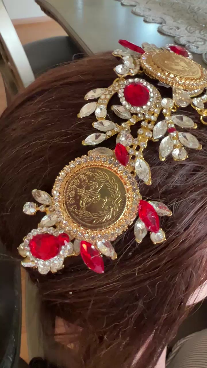 Bayt Hanina II Red and Gold Three coins headpiece