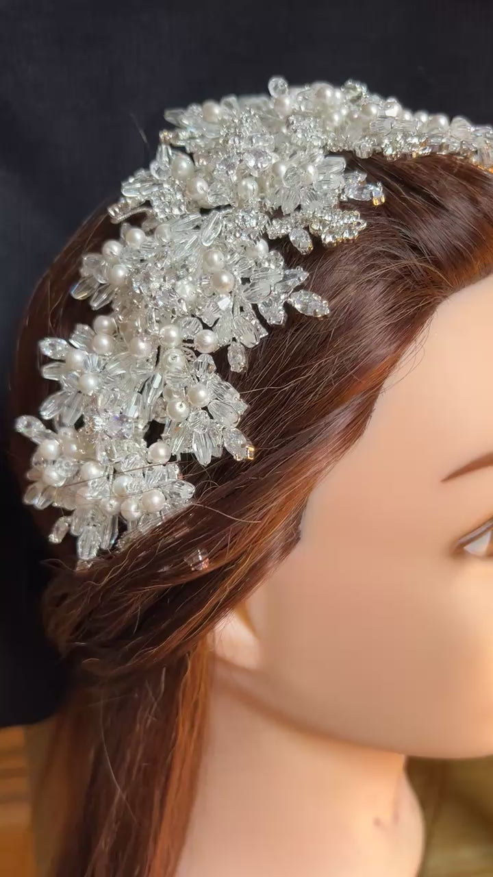 Julis luxury Bride crystal and pearls headpiece