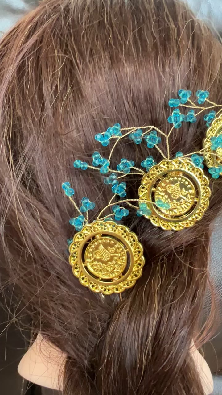 Duma three pcs hair accessories light blue and coins