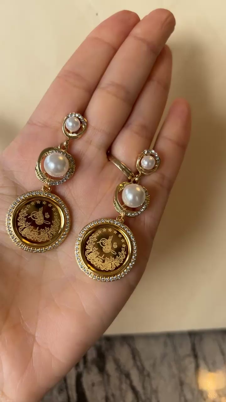 Ein Gedi II Pearls and Gold Coin Earrings