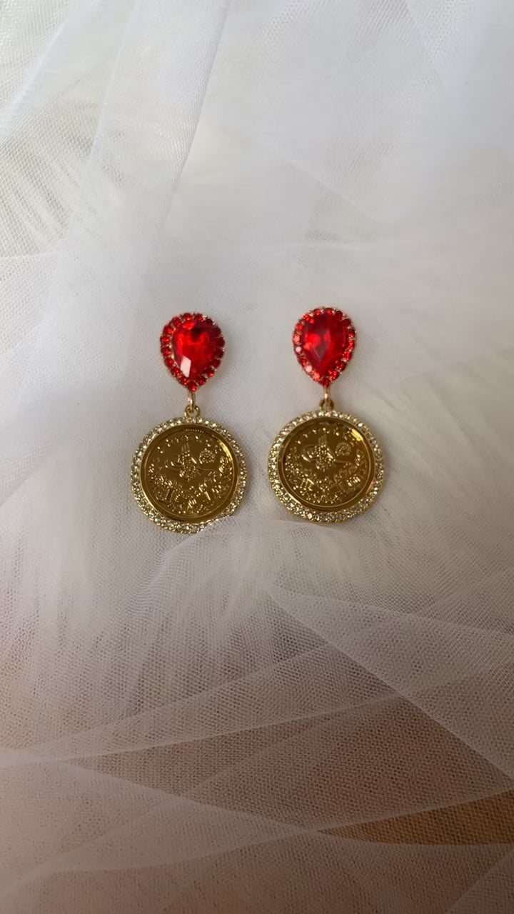 Red and Gold lira earrings