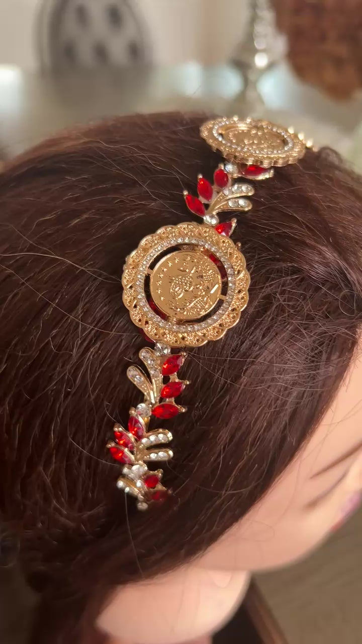 Hamama three coins red and gold headband