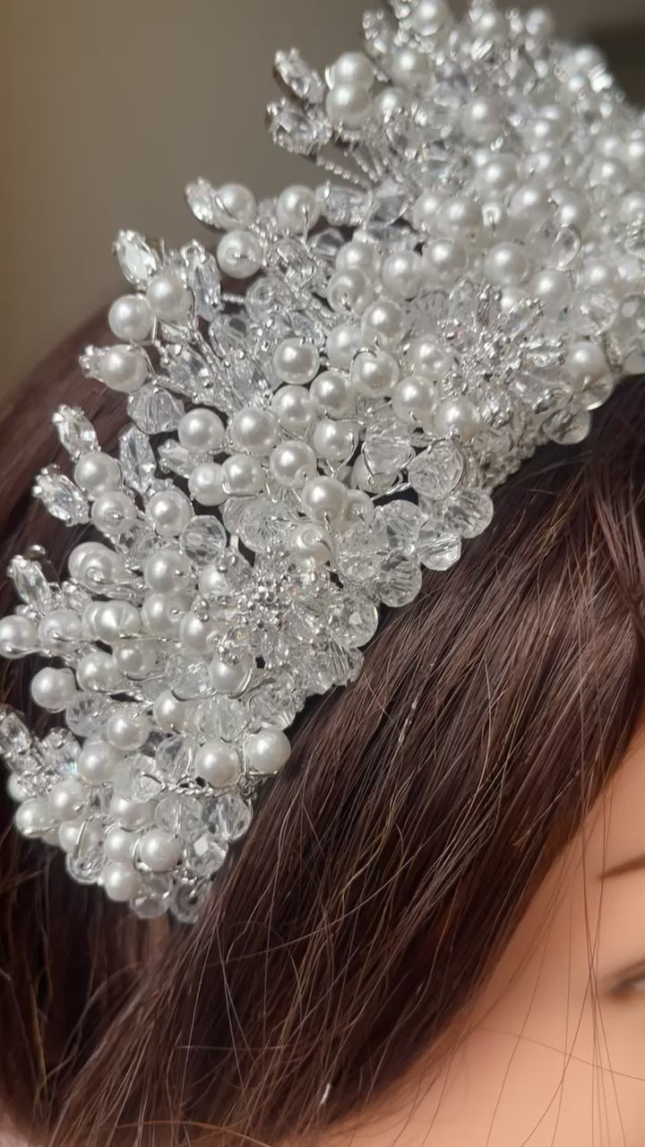 Turmusaya Bridal pearls wedding crown