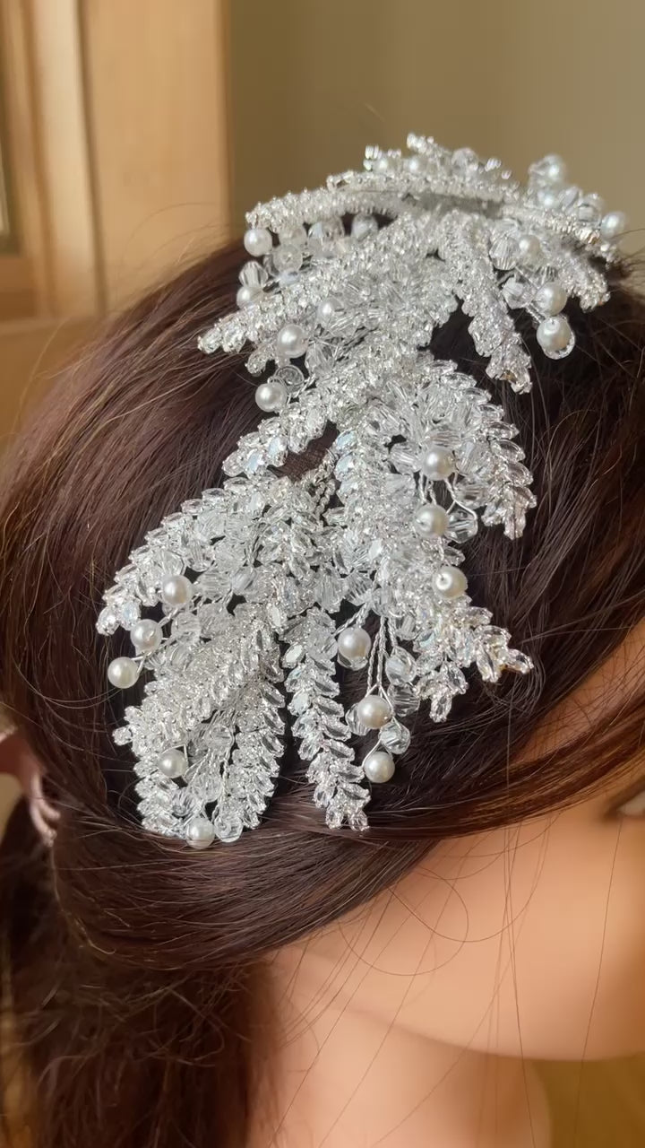 Bureij white crystal bridal headpiece